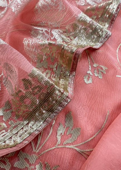 Peach Pure Crushed Tissue Suit With Dupatta