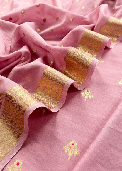Mauve Pink Handloom Banarasi Chanderi Silk Suit With Zari Weavnig