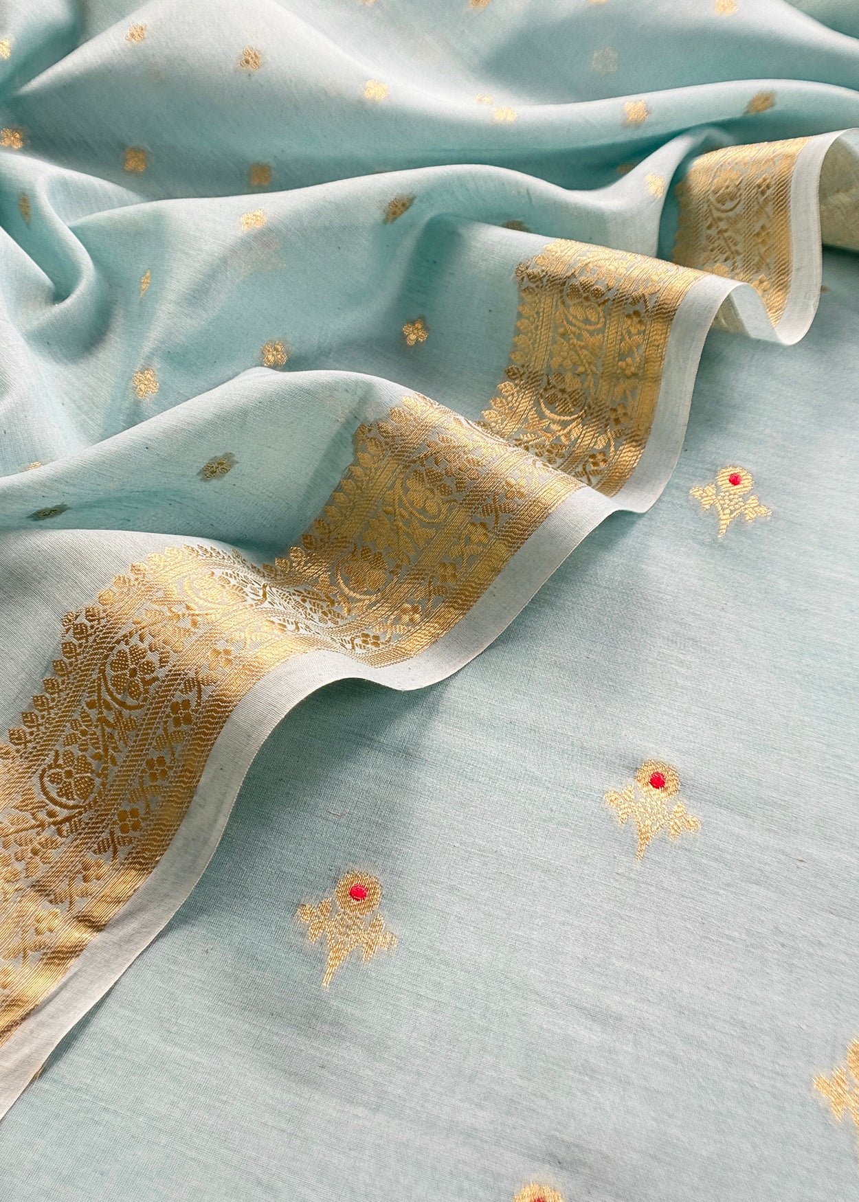 Pastel Blue Premium Banarasi Chanderi Silk Unstitched Suit With Dupatta