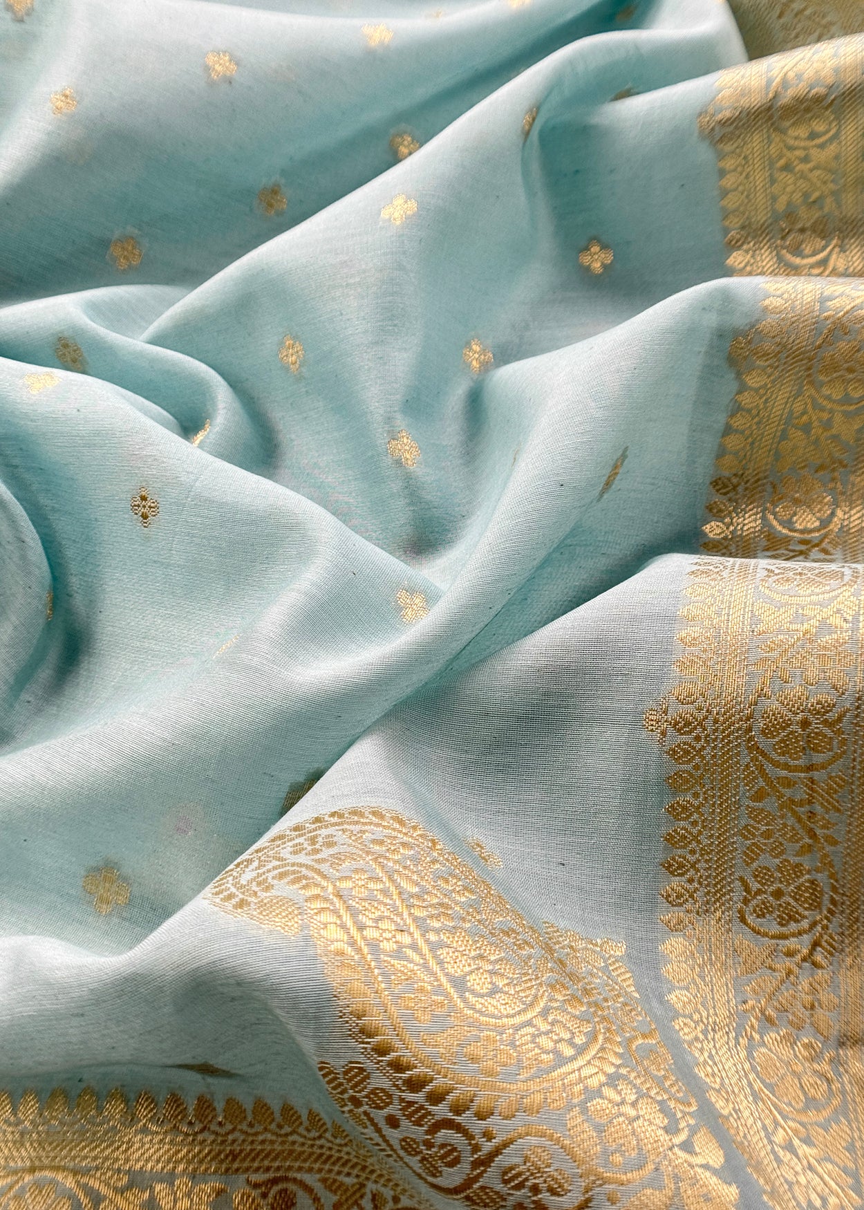 Pastel Blue Premium Banarasi Chanderi Silk Unstitched Suit With Dupatta