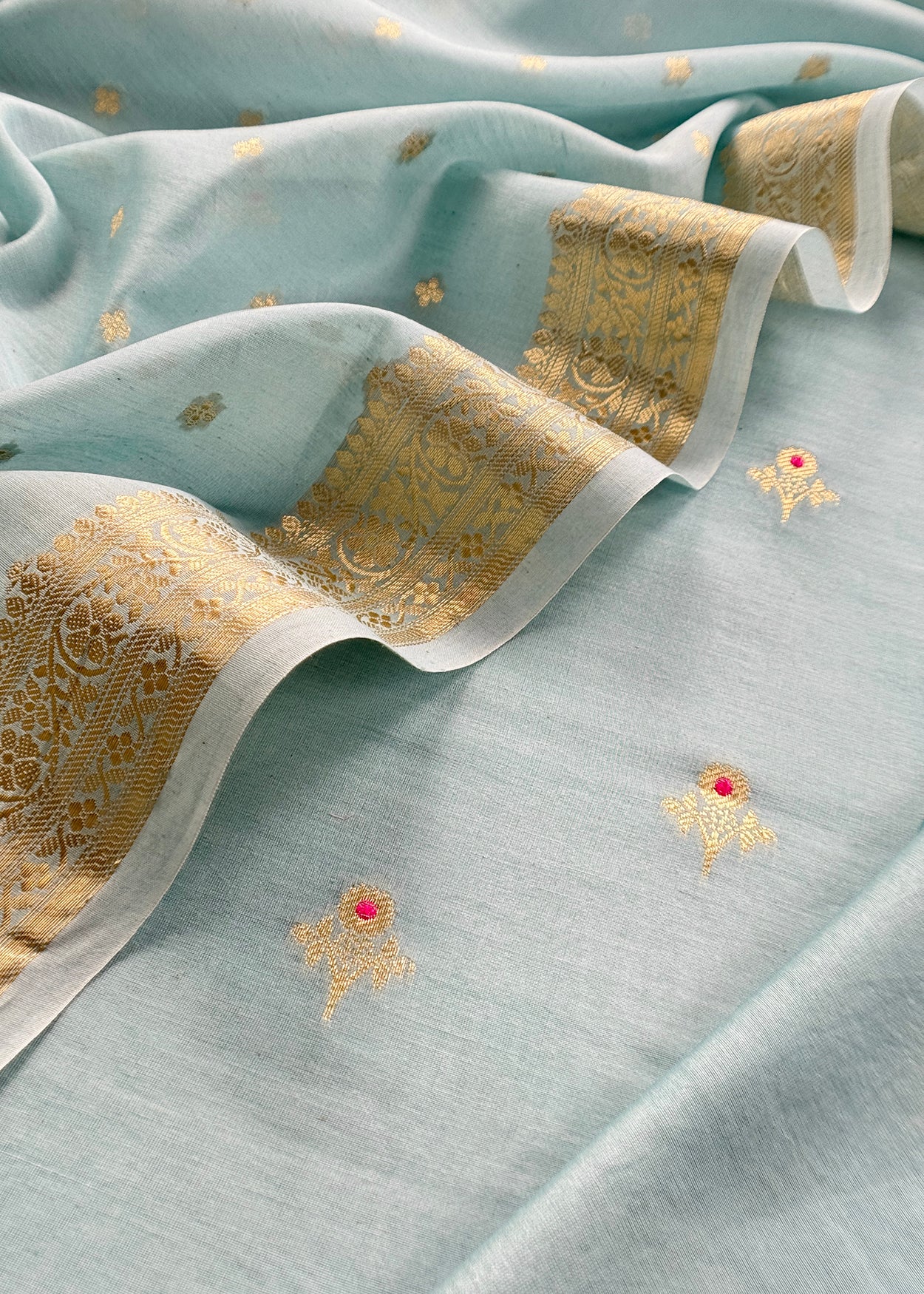 Pastel Blue Premium Banarasi Chanderi Silk Unstitched Suit With Dupatta