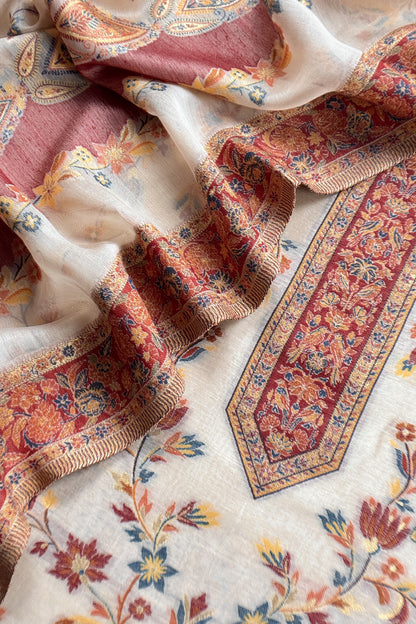 Naqsh Pure Cotton Silk Unstitched Suit fabric with Kani Gold Jamawar Weaving