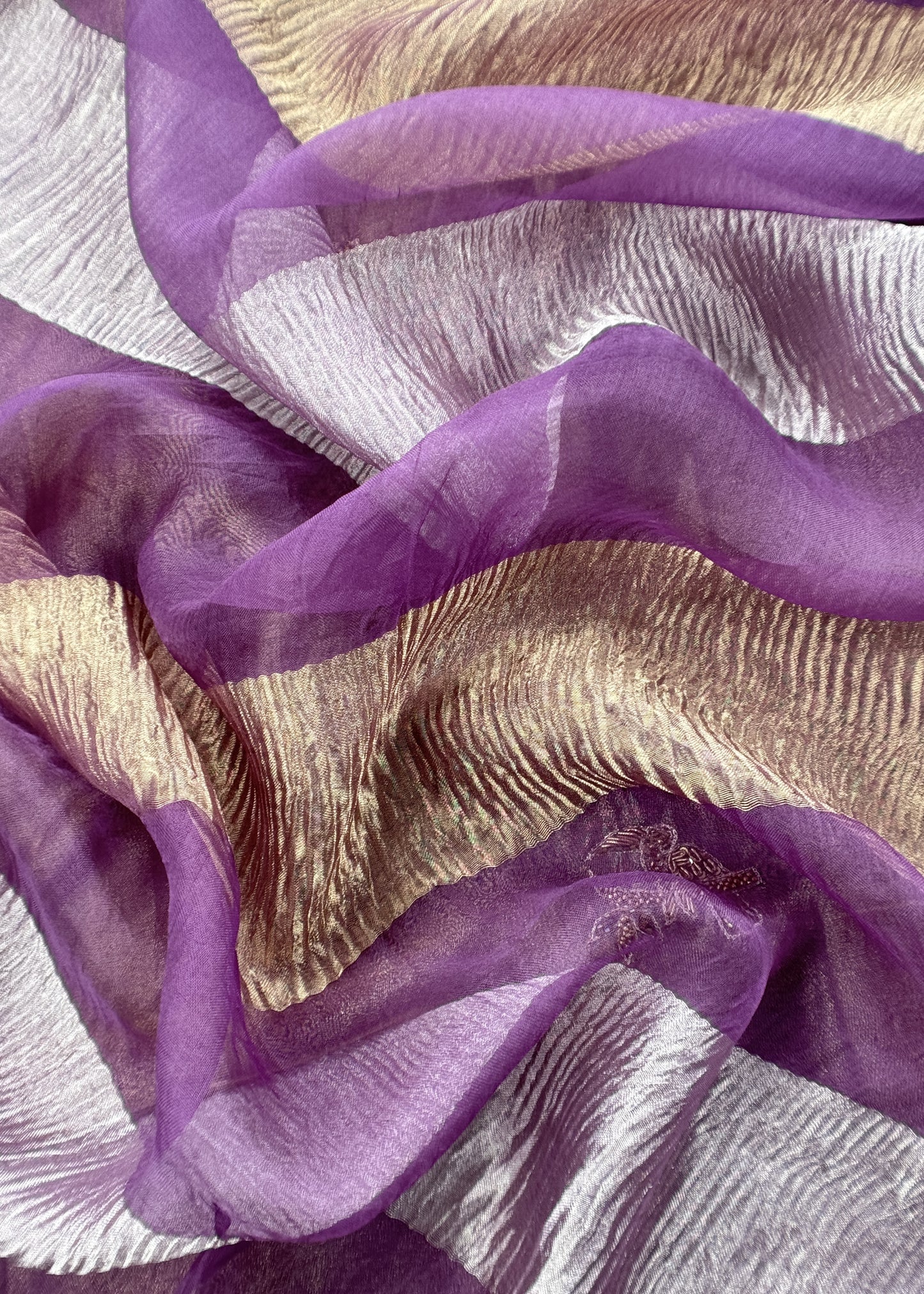 Gold purple Tissue silk Suit with Kingfisher Shikagarh Handwork