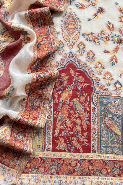 Naqsh Pure Cotton Silk Unstitched Suit fabric with Kani Gold Jamawar Weaving
