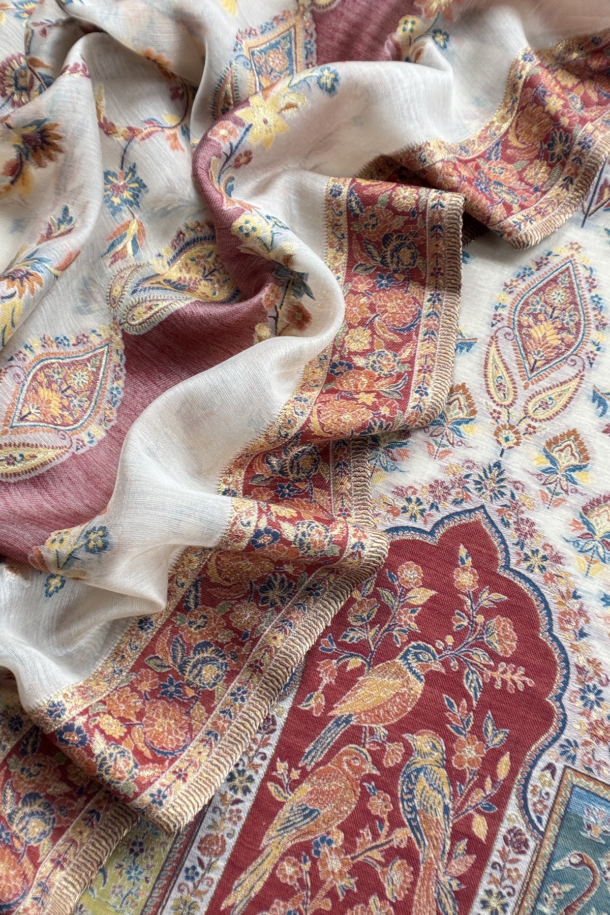 Naqsh Pure Cotton Silk Unstitched Suit fabric with Kani Gold Jamawar Weaving