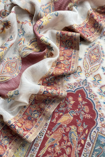 Naqsh Pure Cotton Silk Unstitched Suit fabric with Kani Gold Jamawar Weaving