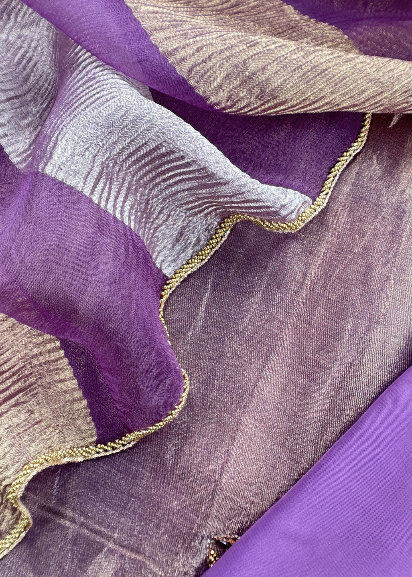 Gold purple Tissue silk Suit with Kingfisher Shikagarh Handwork