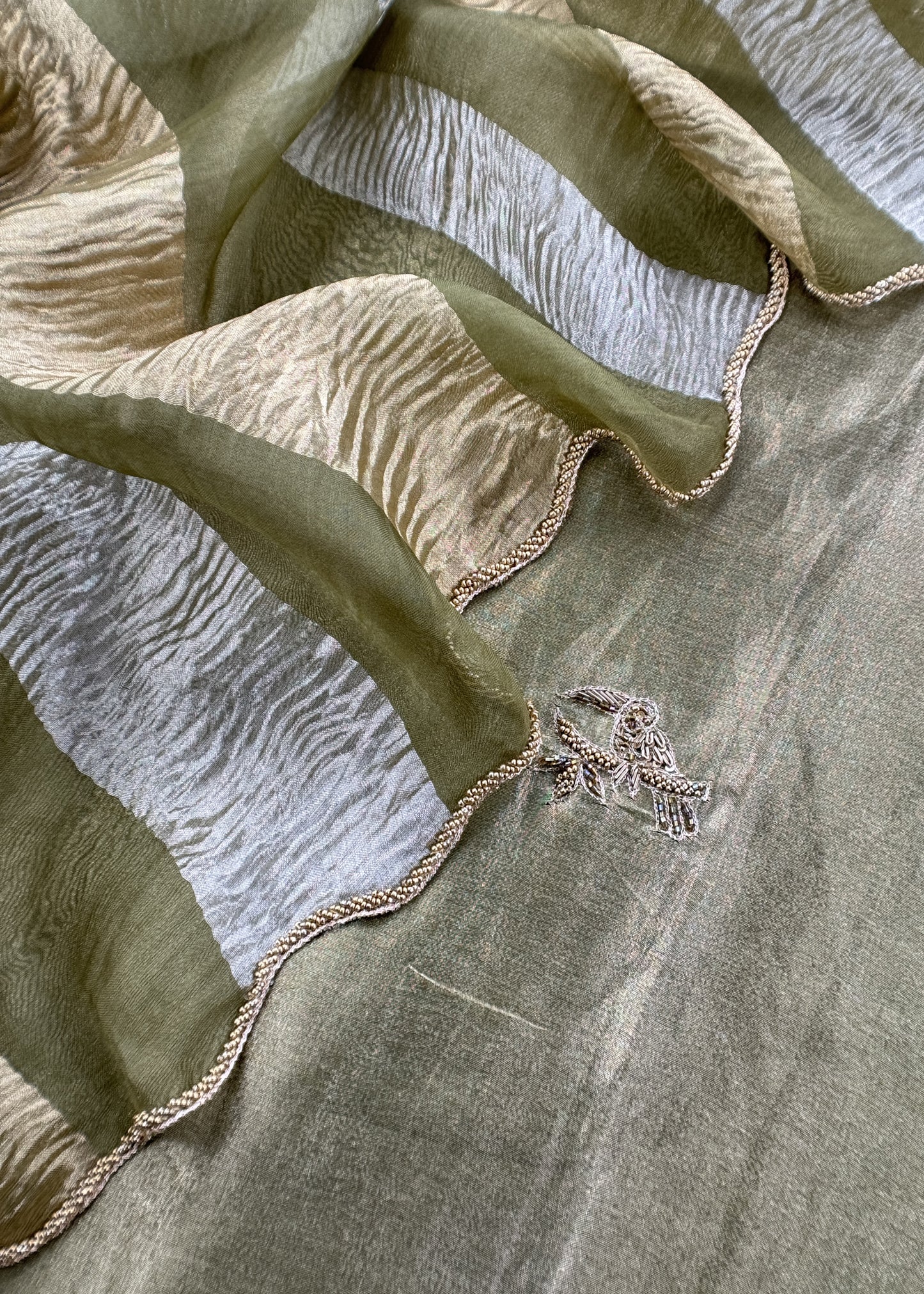 Gold purple Tissue silk Suit with Kingfisher Shikagarh Handwork