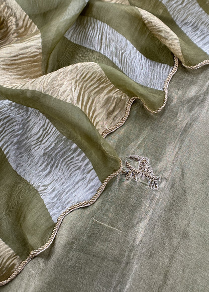 Gold purple Tissue silk Suit with Kingfisher Shikagarh Handwork