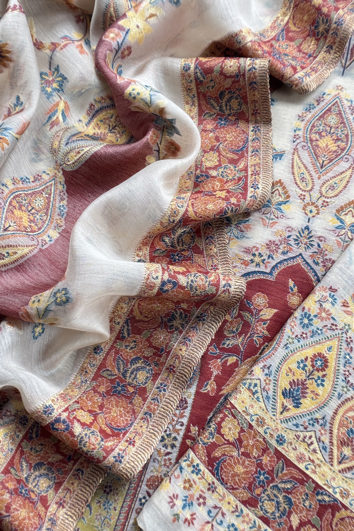 Naqsh Pure Cotton Silk Unstitched Suit fabric with Kani Gold Jamawar Weaving