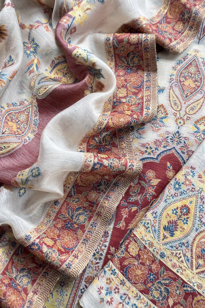 Naqsh Pure Cotton Silk Unstitched Suit fabric with Kani Gold Jamawar Weaving