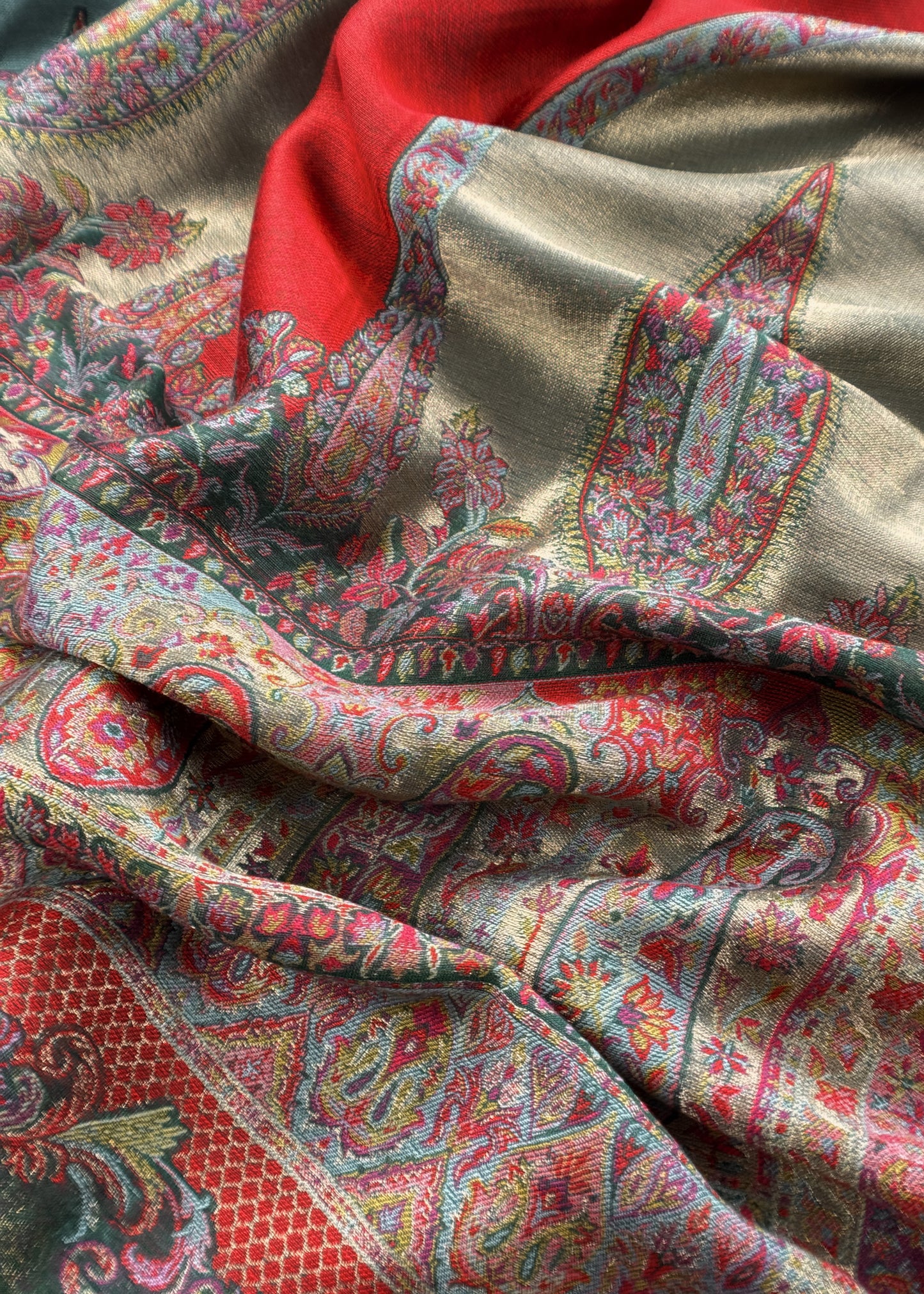 Green Premium Kani Silk Unstitched Suit With Dupatta