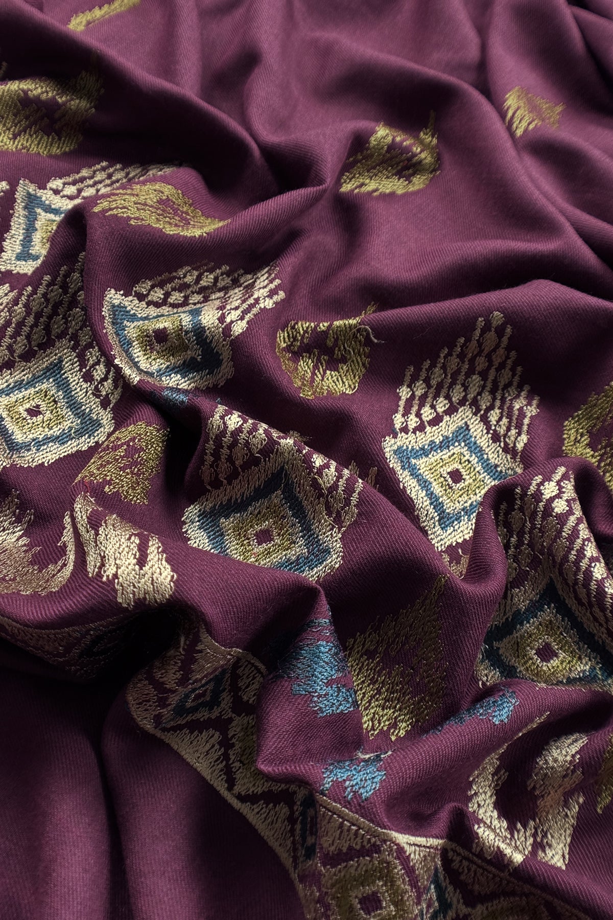 Wine Winters Pure Wool Unstitched Suit Fabric with Aari Embroidery