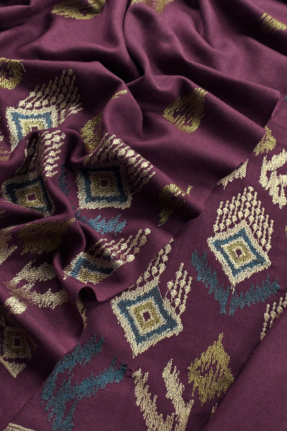 Wine Winters Pure Wool Unstitched Suit Fabric with Aari Embroidery