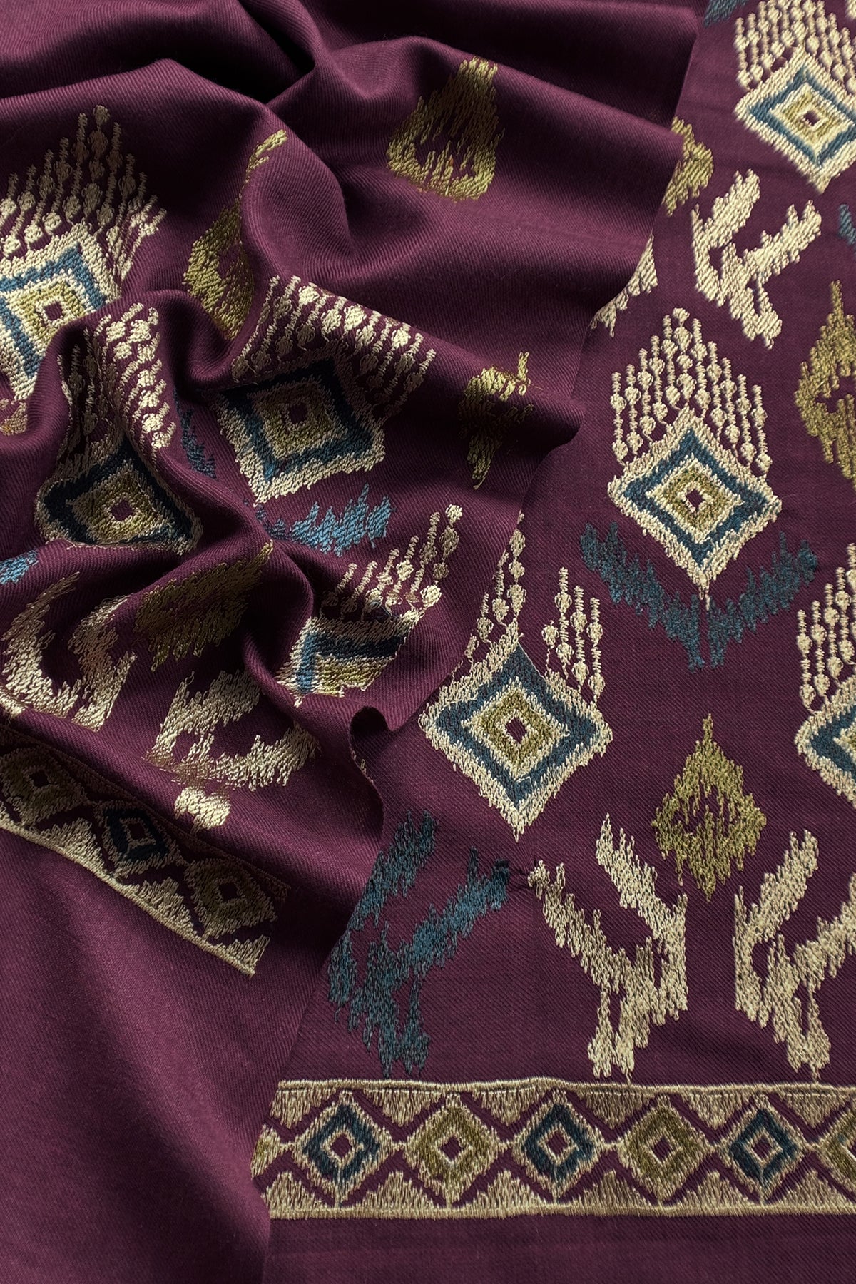 Wine Winters Pure Wool Unstitched Suit Fabric with Aari Embroidery