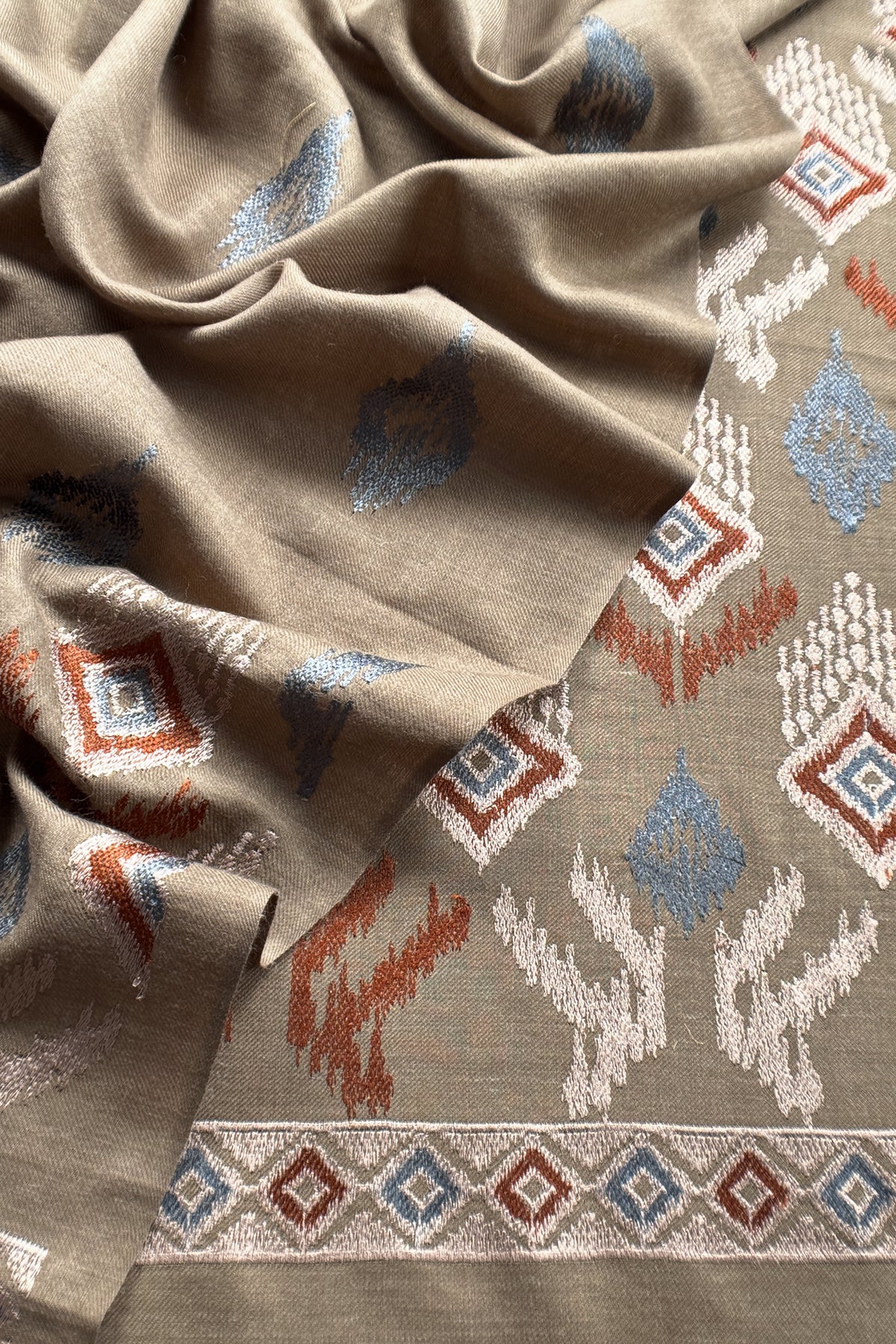 Beige Winters Pure Wool Unstitched Suit Fabric with Aari Embroidery
