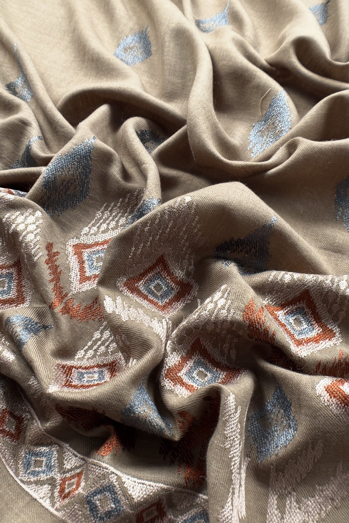 Beige Winters Pure Wool Unstitched Suit Fabric with Aari Embroidery