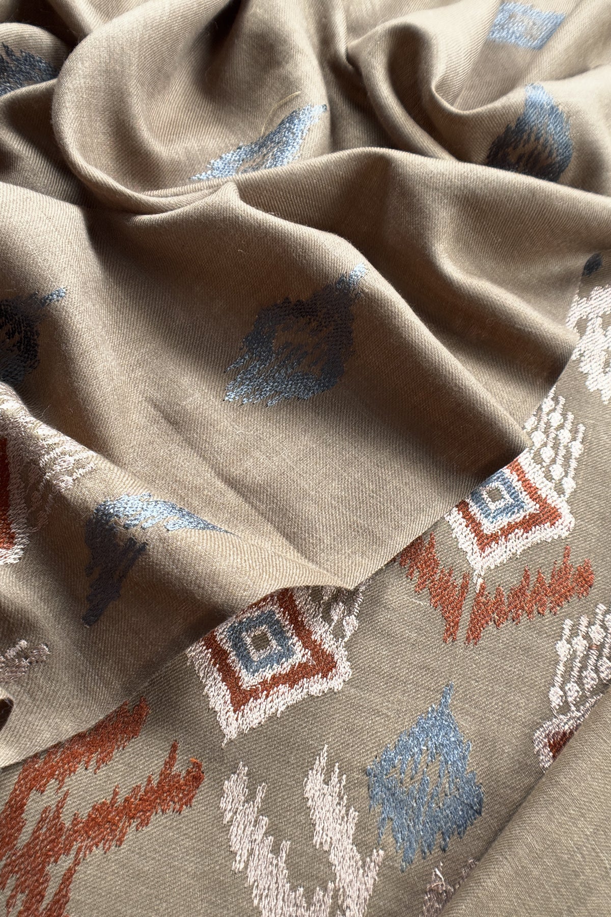 Beige Winters Pure Wool Unstitched Suit Fabric with Aari Embroidery