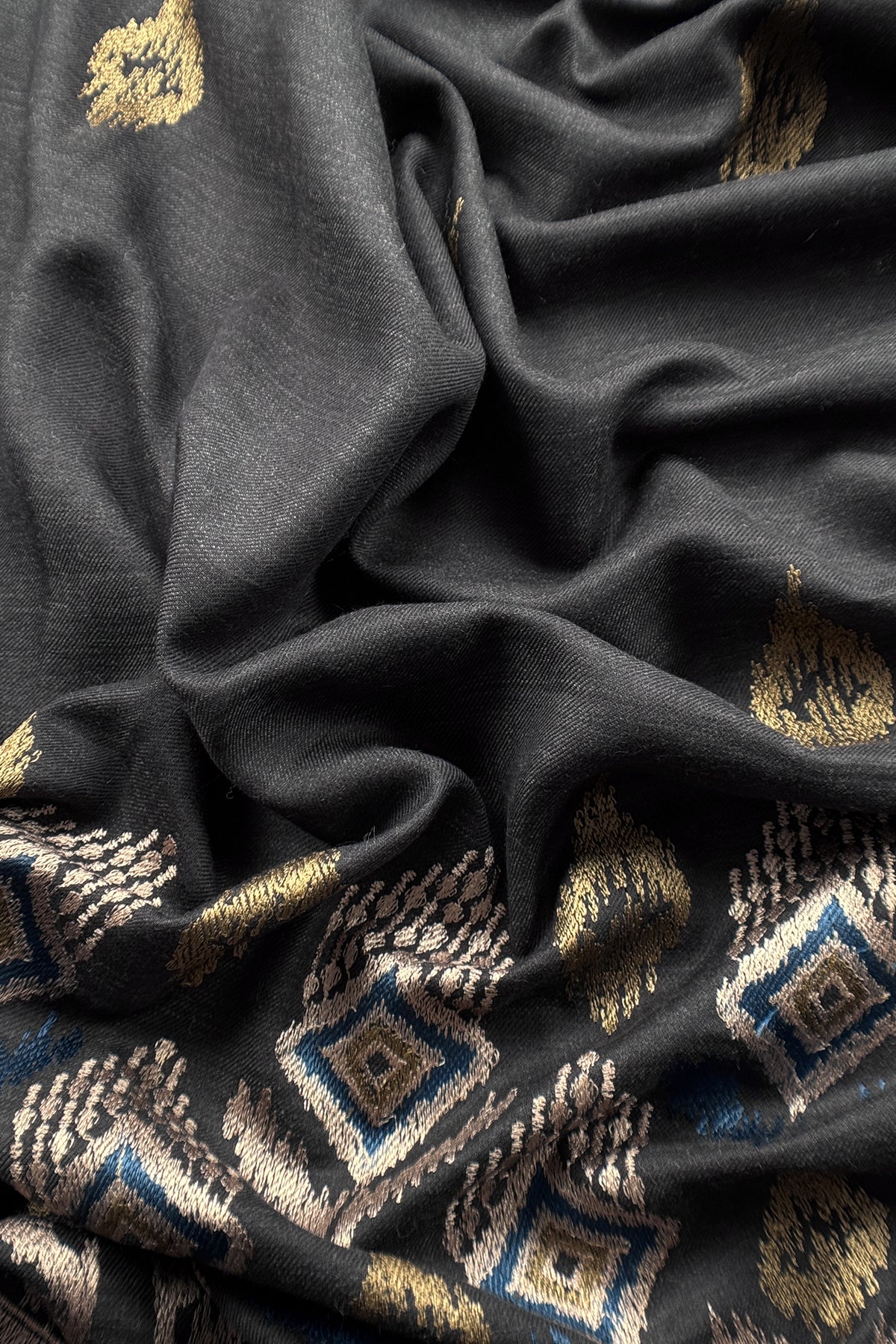 Charcoal Grey Winters Pure Wool Unstitched Suit Fabric with Aari Embroidery