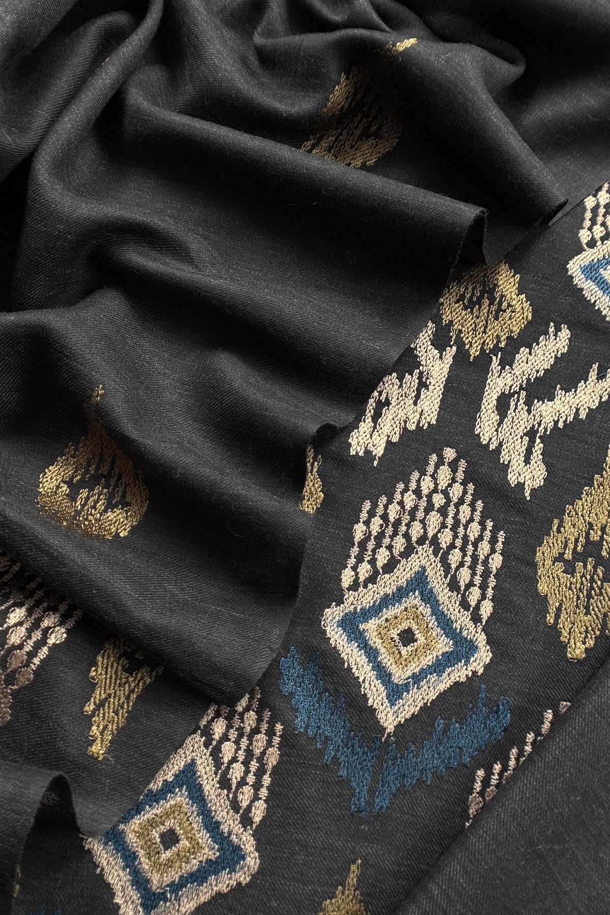 Charcoal Grey Winters Pure Wool Unstitched Suit Fabric with Aari Embroidery