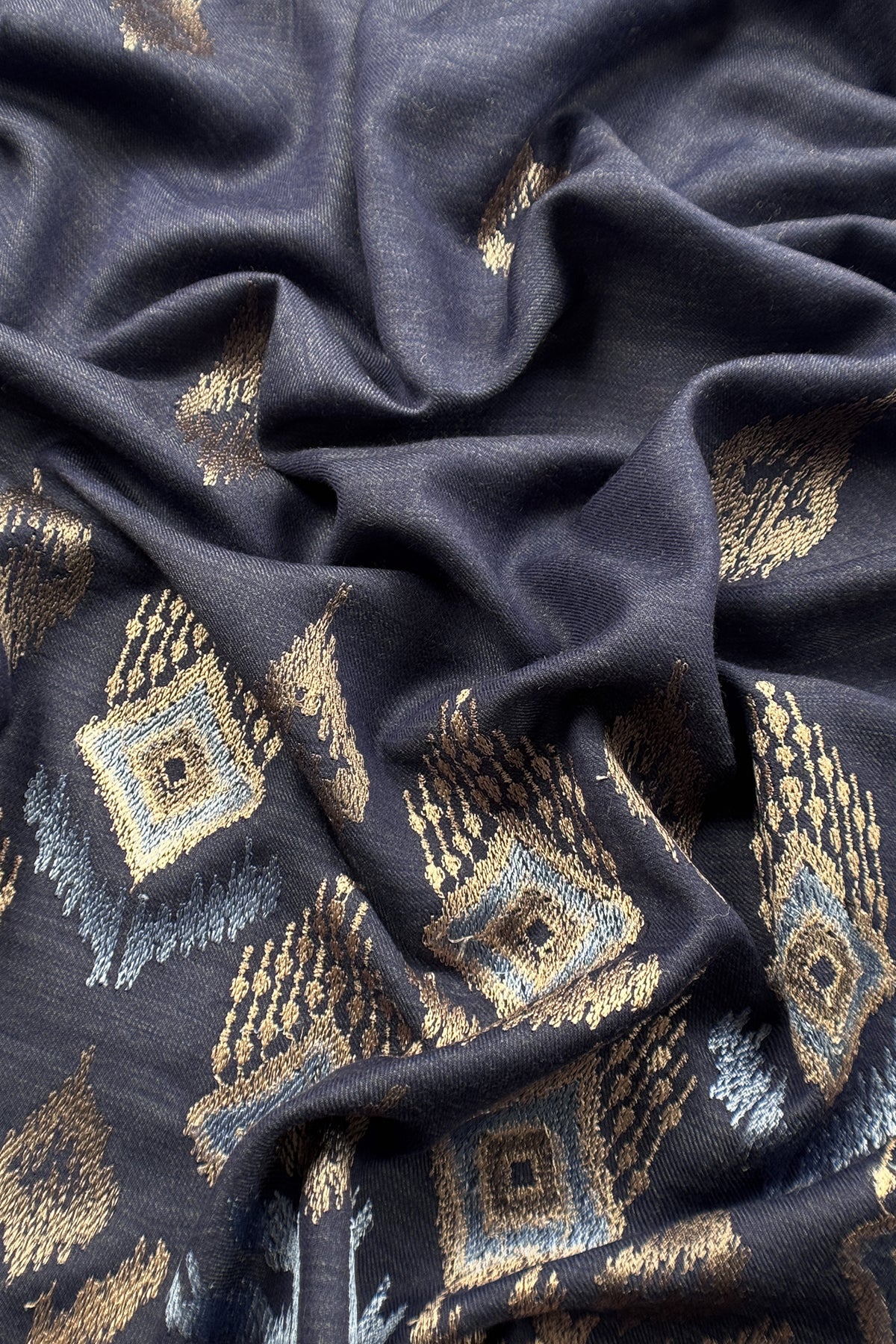 Navy Blue Winters Pure Wool Unstitched Suit Fabric with Aari Embroidery