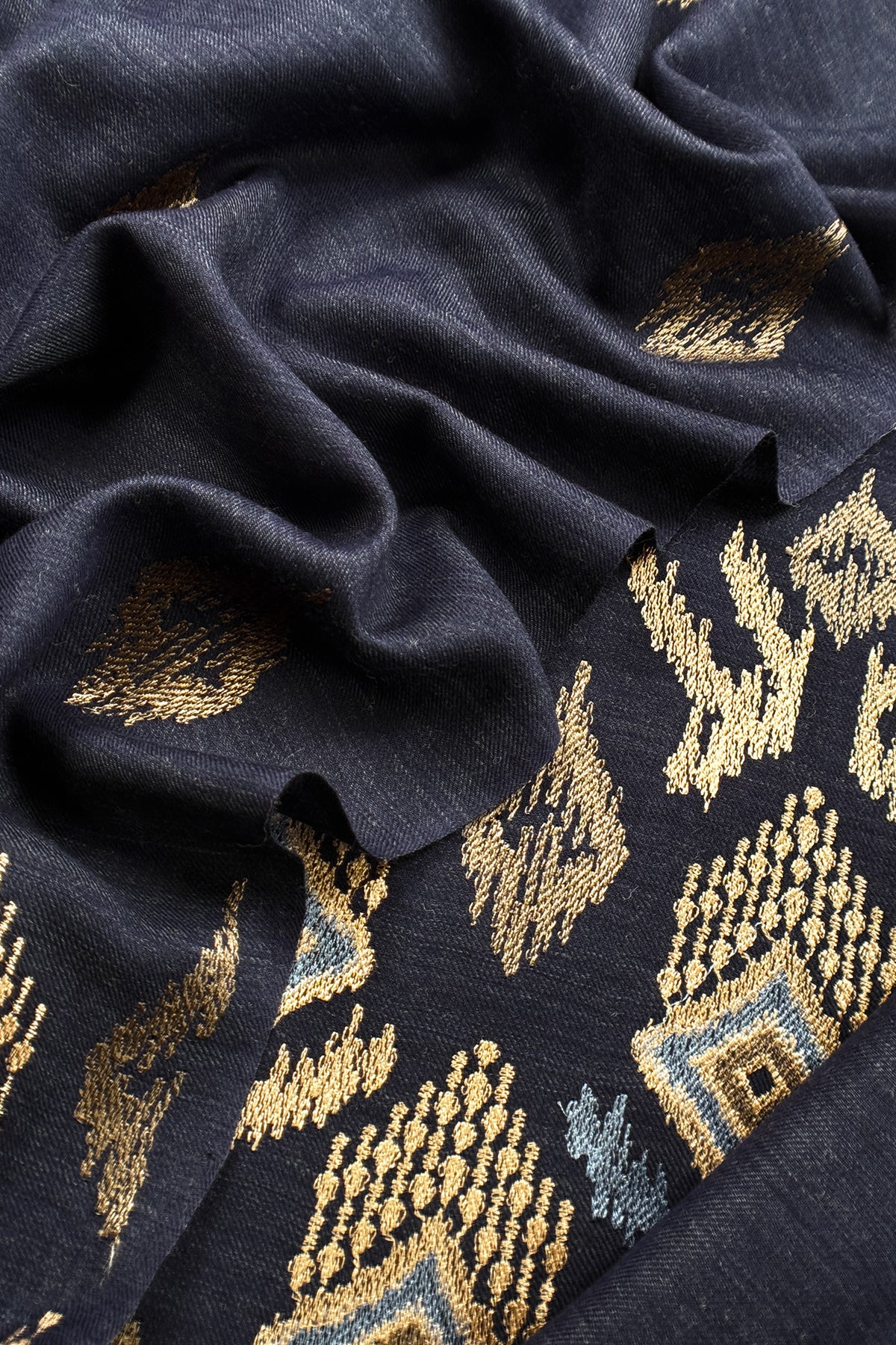 Navy Blue Winters Pure Wool Unstitched Suit Fabric with Aari Embroidery
