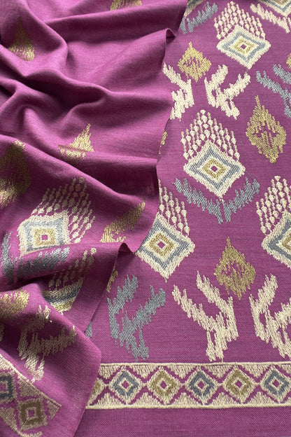 Lilac Winters Pure Wool Unstitched Suit Fabric with Aari Embroidery