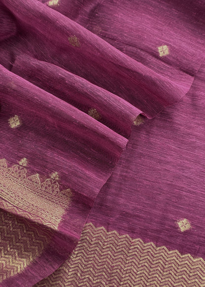 Purple Chanderi Unstitched Suit With Gold Zari Jamdani Weaving