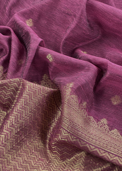 Purple Chanderi Unstitched Suit With Gold Zari Jamdani Weaving