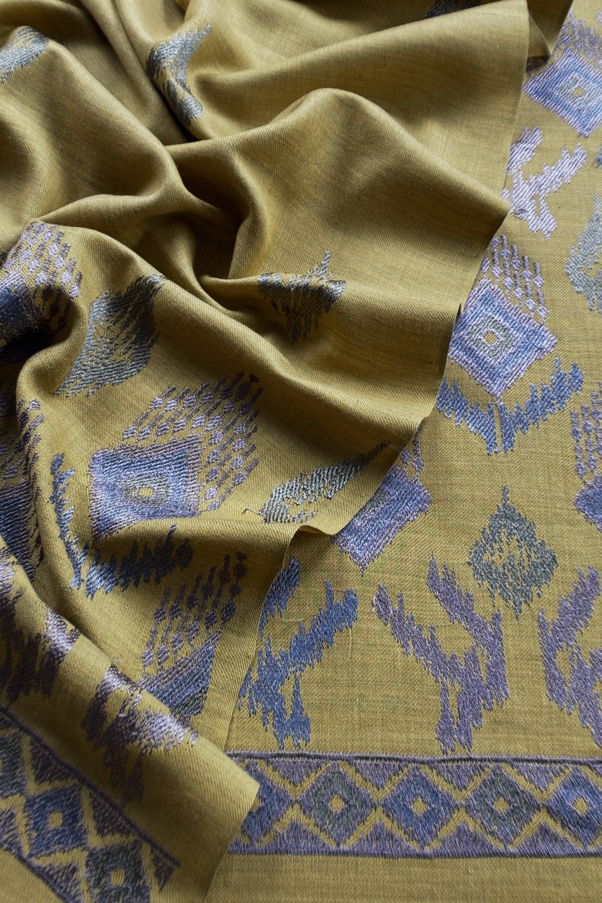 Mehndi Green Winters Pure Wool Unstitched Suit Fabric with Aari Embroidery