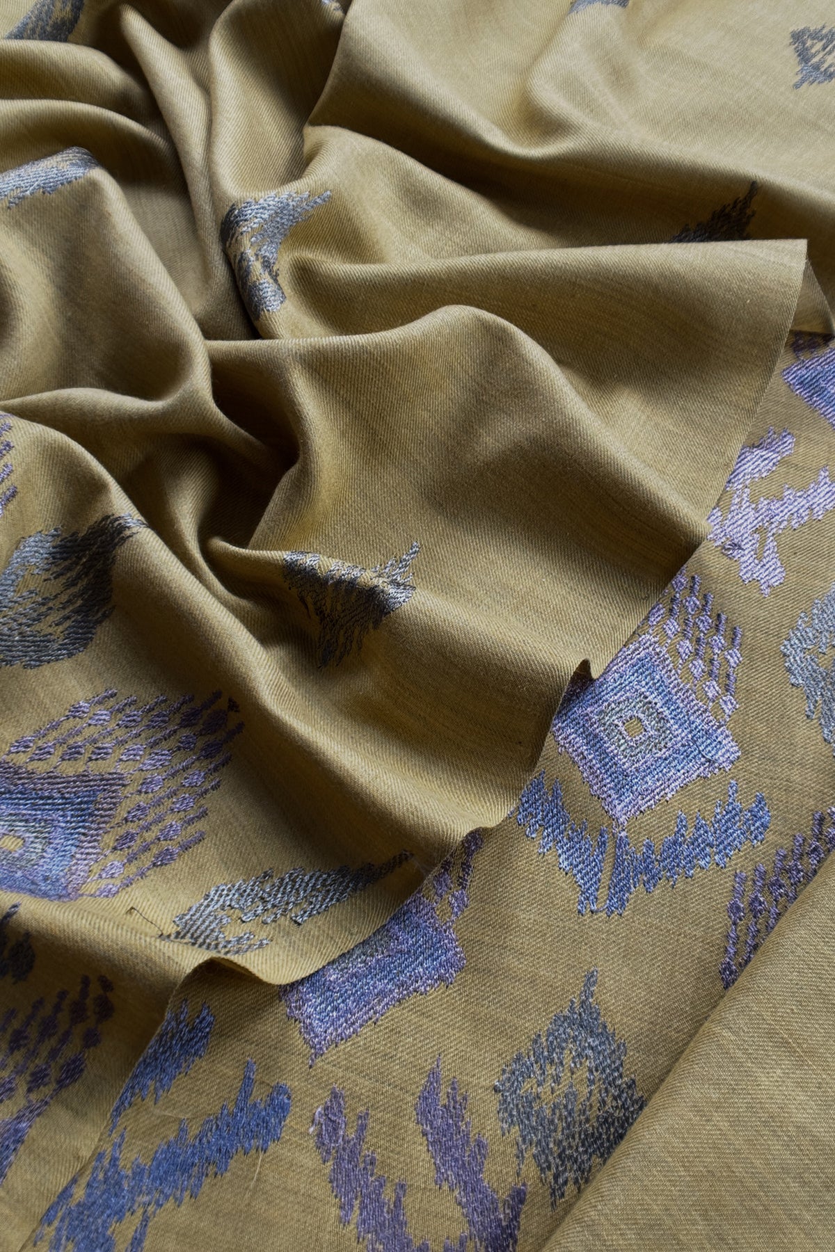 Mehndi Green Winters Pure Wool Unstitched Suit Fabric with Aari Embroidery
