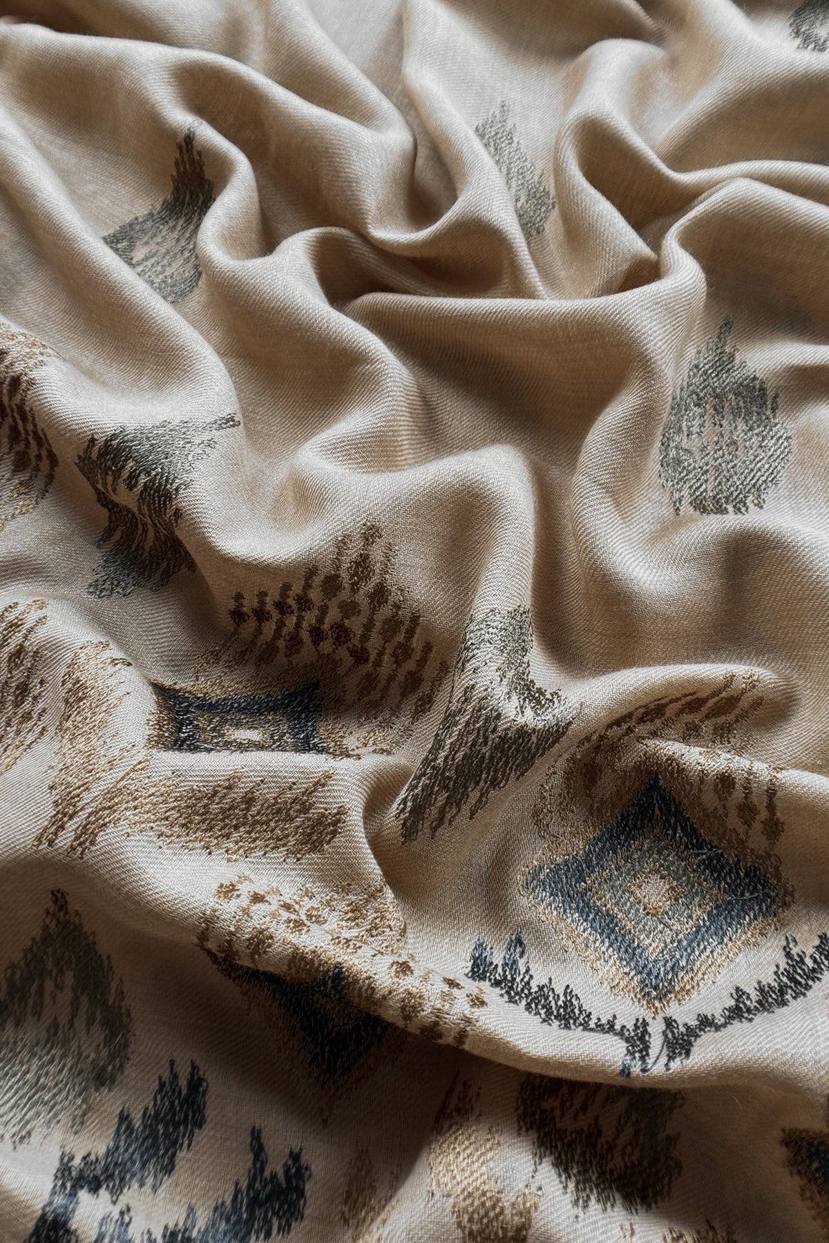 Light Beige Winters Pure Wool Unstitched Suit Fabric with Aari Embroidery