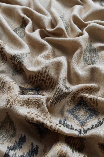 Light Beige Winters Pure Wool Unstitched Suit Fabric with Aari Embroidery