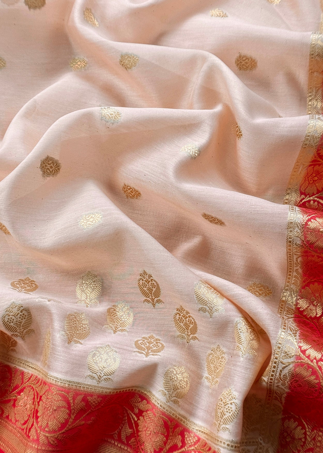 Off White Handloom Banarasi Chanderi Silk Suit With Zari Weavnig