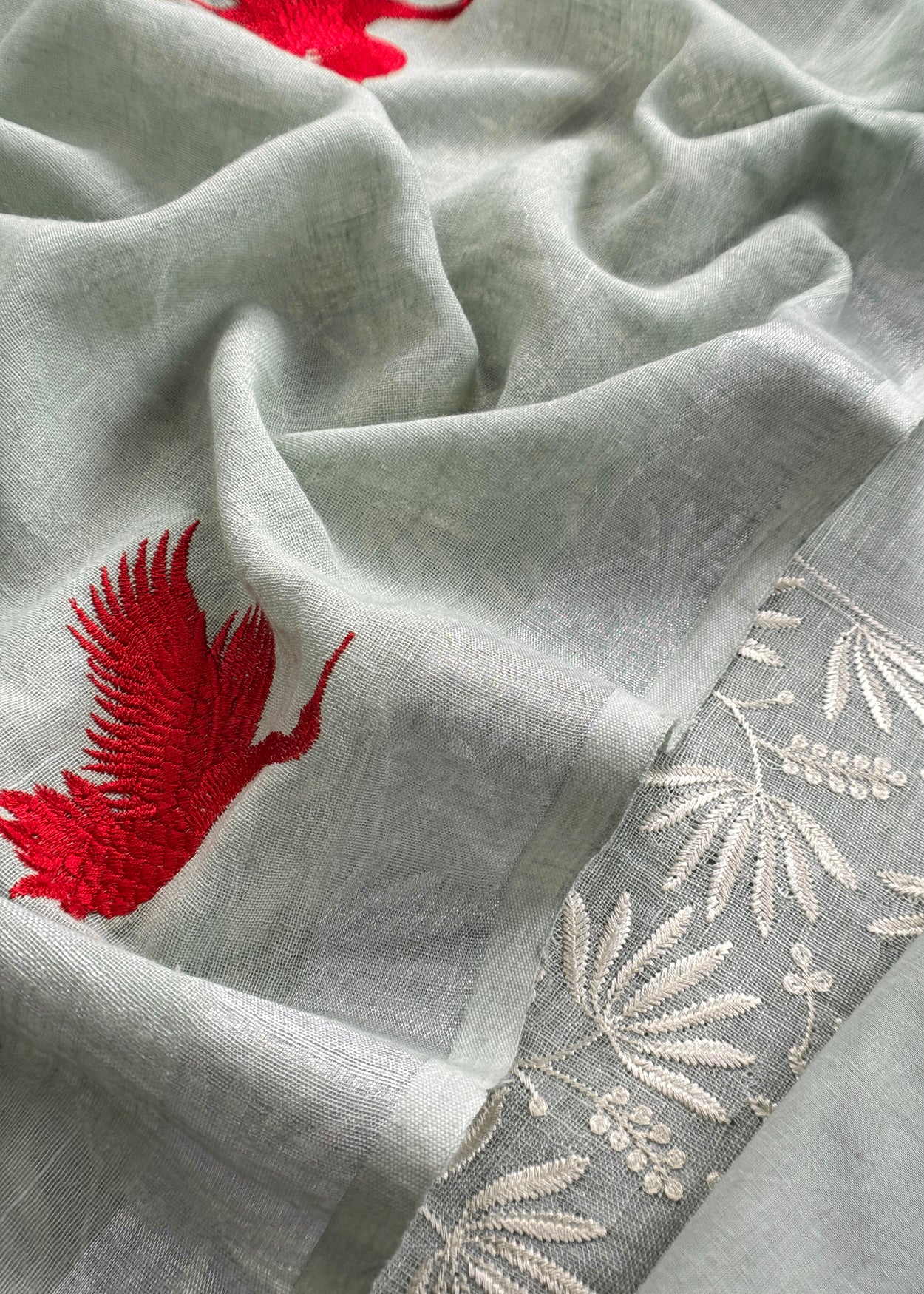 Mint Grey Pure Unstitched Linen Suit With Dupatta
