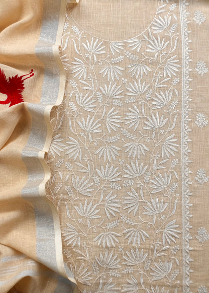 Butter Yellow Pure Unstitched Linen Suit With Dupatta