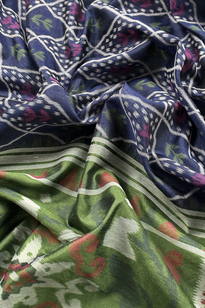 Green and Blue Linen Chanderi Suit With Jamdani Ekkat Weaving