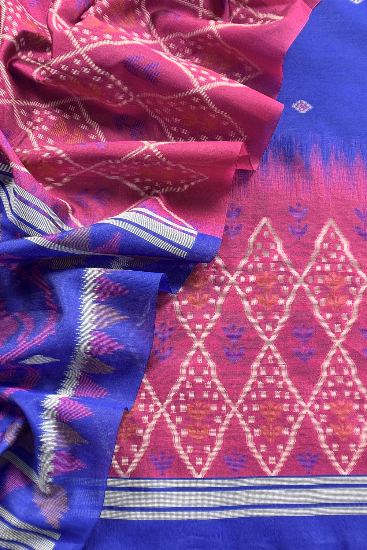 Blue and Pink Linen Chanderi Suit With Jamdani Ekkat Weaving