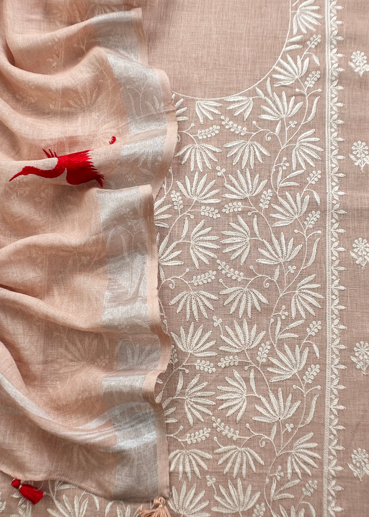 Light Peach Pure Unstitched Linen Suit With Dupatta