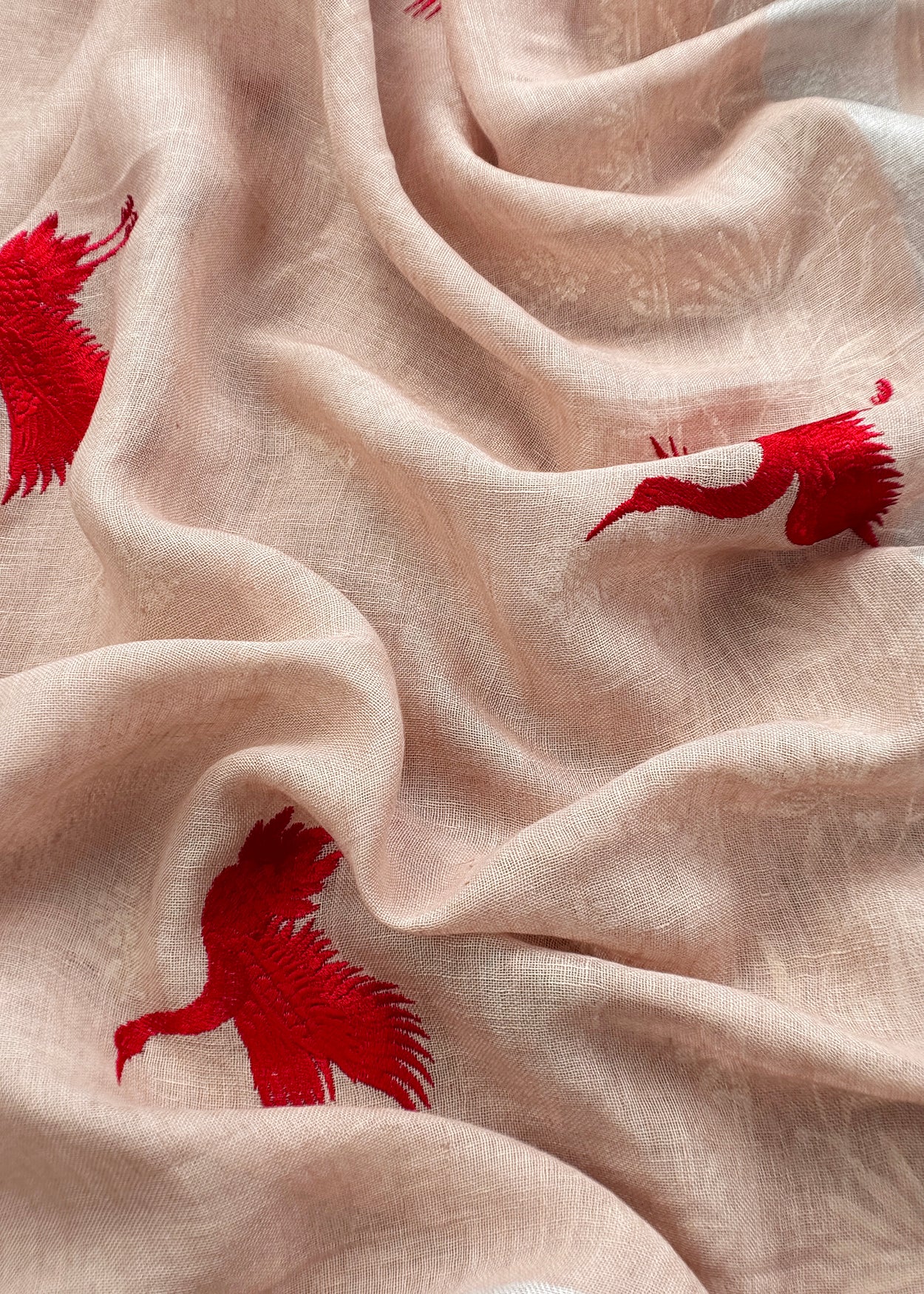 Light Peach Pure Unstitched Linen Suit With Dupatta