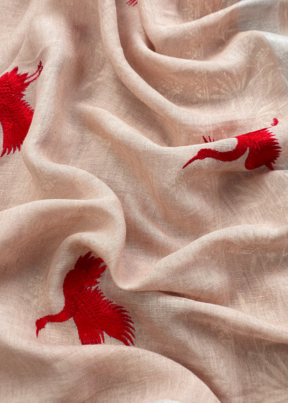 Light Peach Pure Unstitched Linen Suit With Dupatta