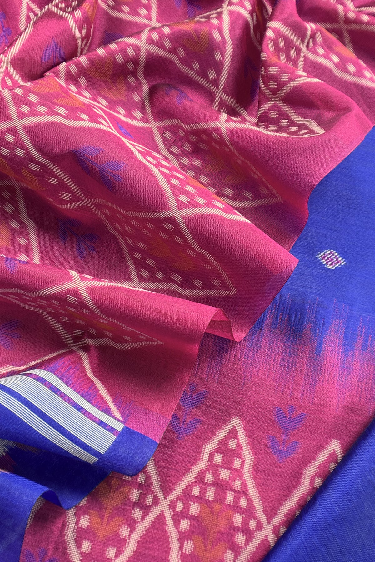 Blue and Pink Linen Chanderi Suit With Jamdani Ekkat Weaving