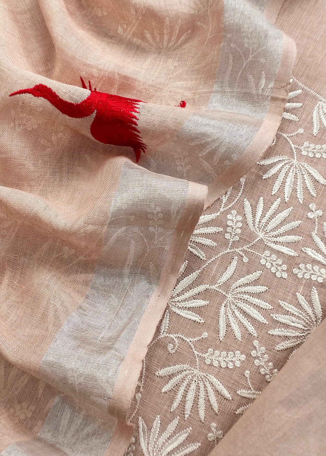 Light Peach Pure Unstitched Linen Suit With Dupatta