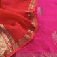 Pink And Red Handloom Raw Silk Suit With Kora Silk Dupatta