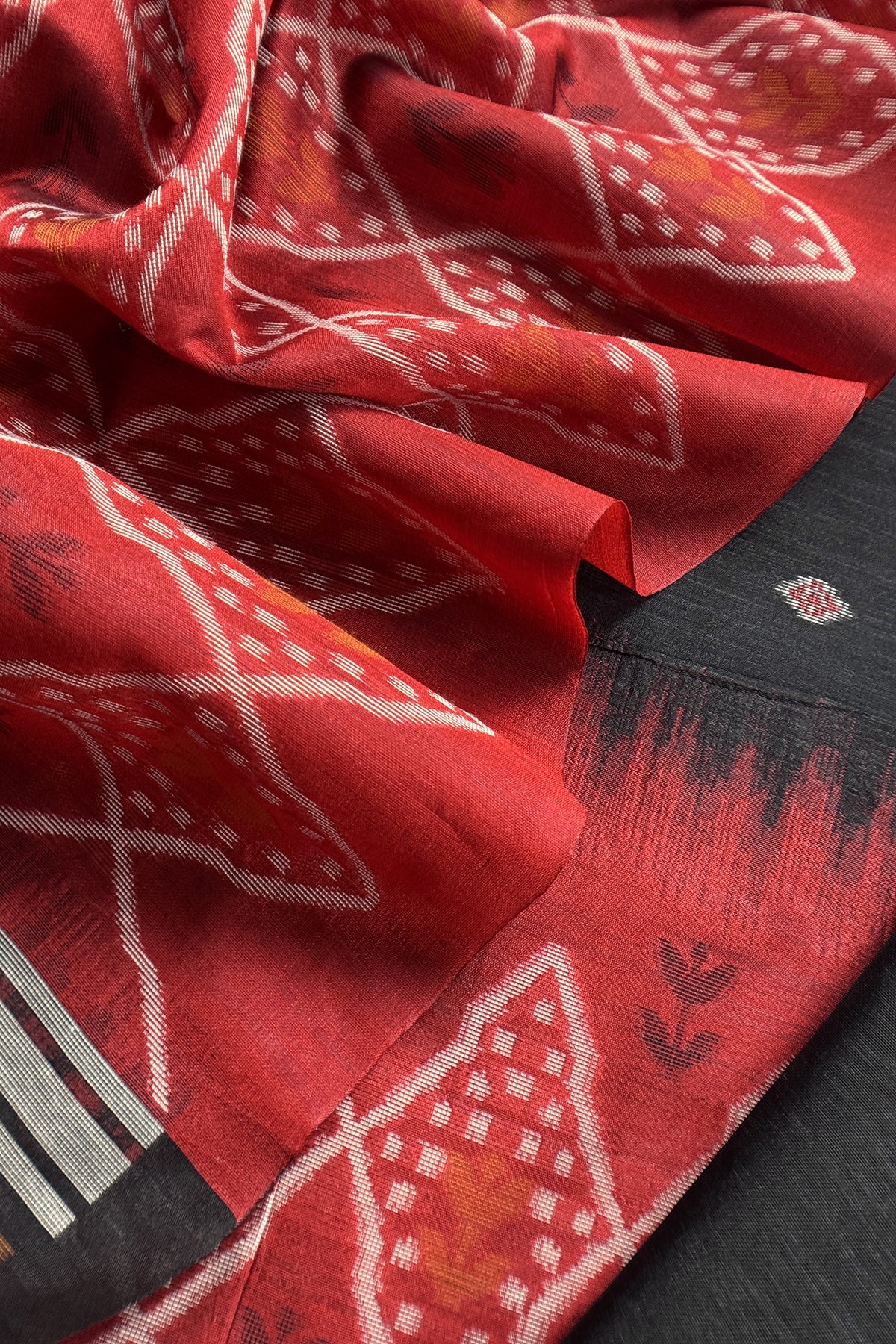 Black and Red Linen Chanderi Suit With Jamdani Ekkat Weaving