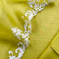 Citrus Green Handloom Mulmul Kurta And Kora Silk Dupatta With Applique Handwork