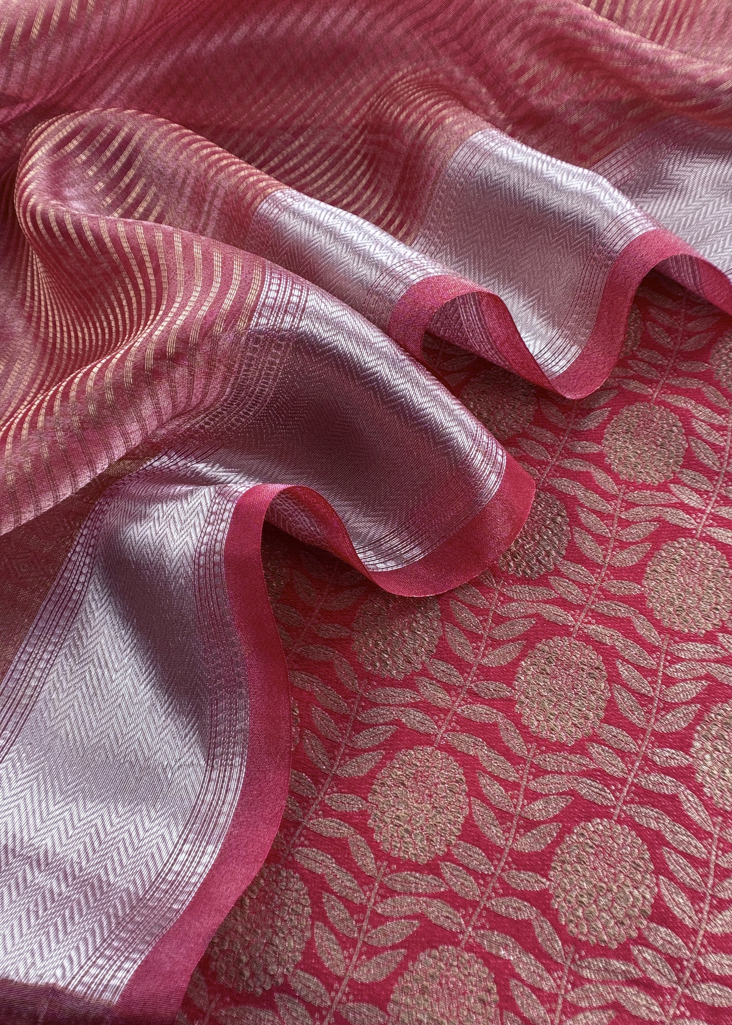 Pink Brocade Silk Kurta And Zari Panel Silk Dupatta