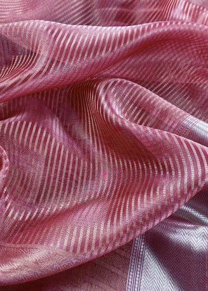 Pink Brocade Silk Kurta And Zari Panel Silk Dupatta