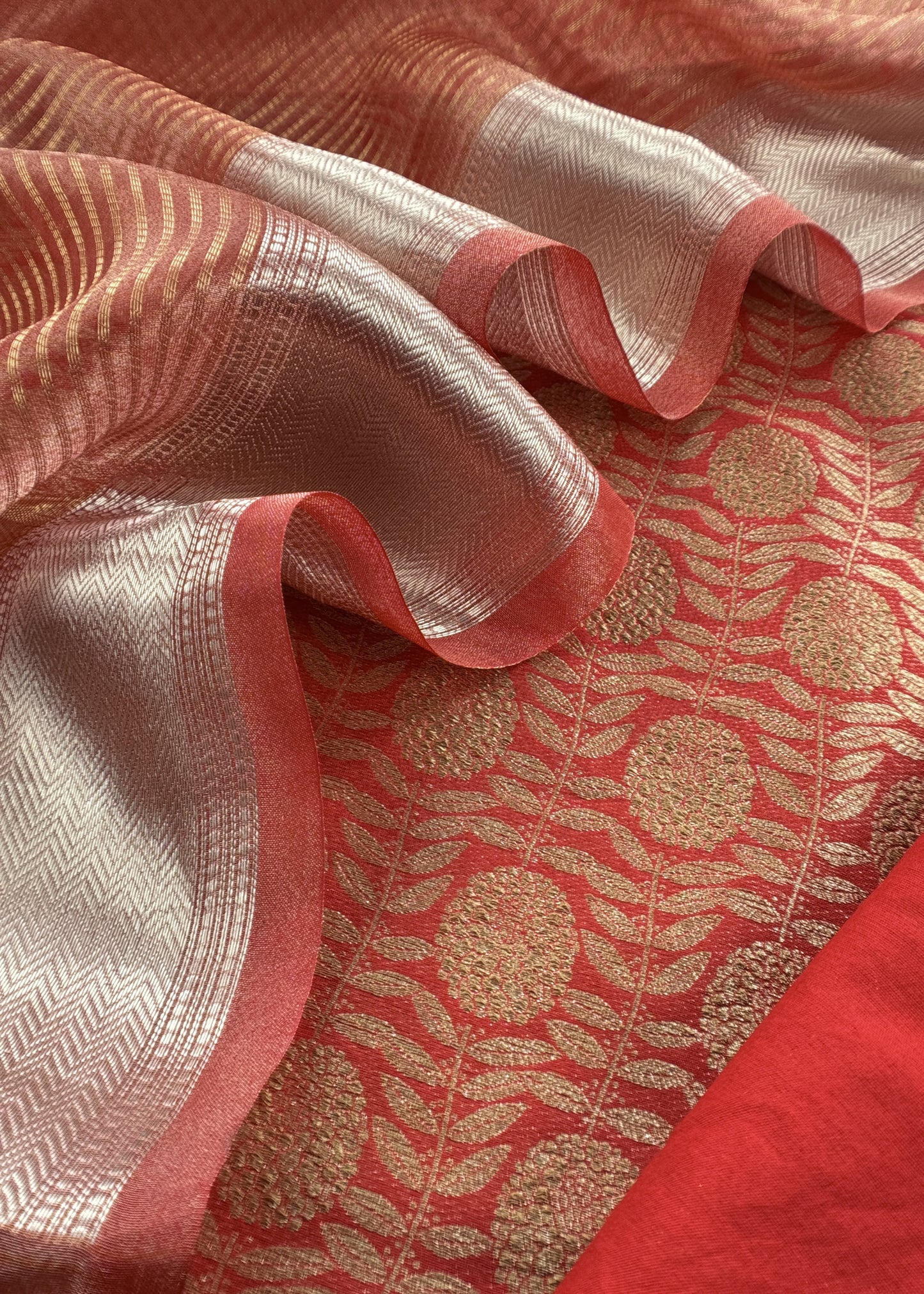 Red Brocade Silk Kurta And Zari Panel Silk Dupatta