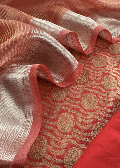 Red Brocade Silk Kurta And Zari Panel Silk Dupatta